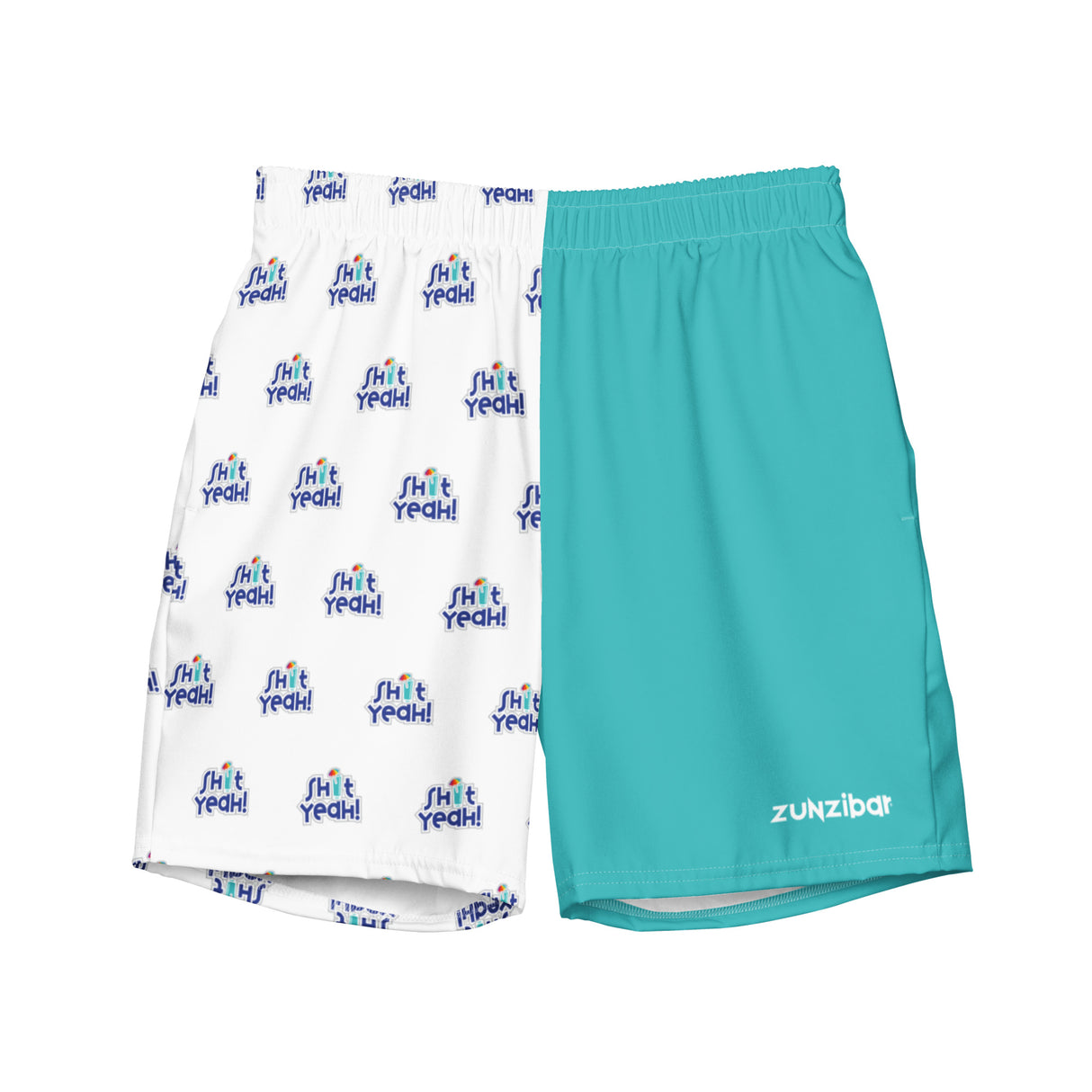 "SHIT YEAH!" Two-Tone Swim Trunks | Teal