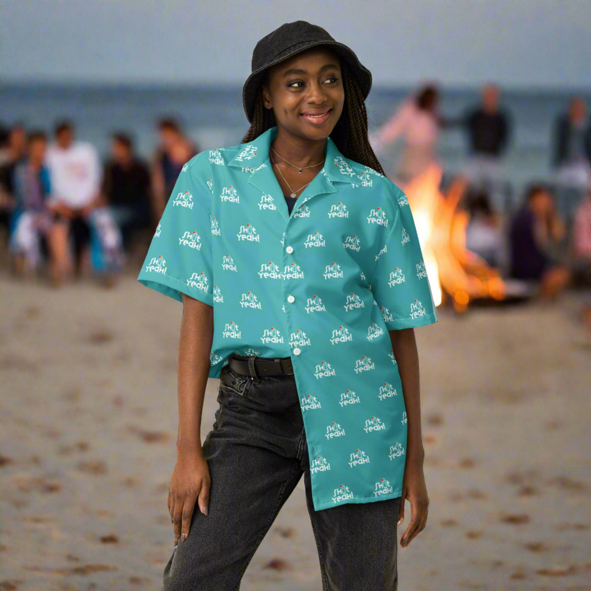 "SHIT YEAH!" Short Sleeve Button Up | Teal