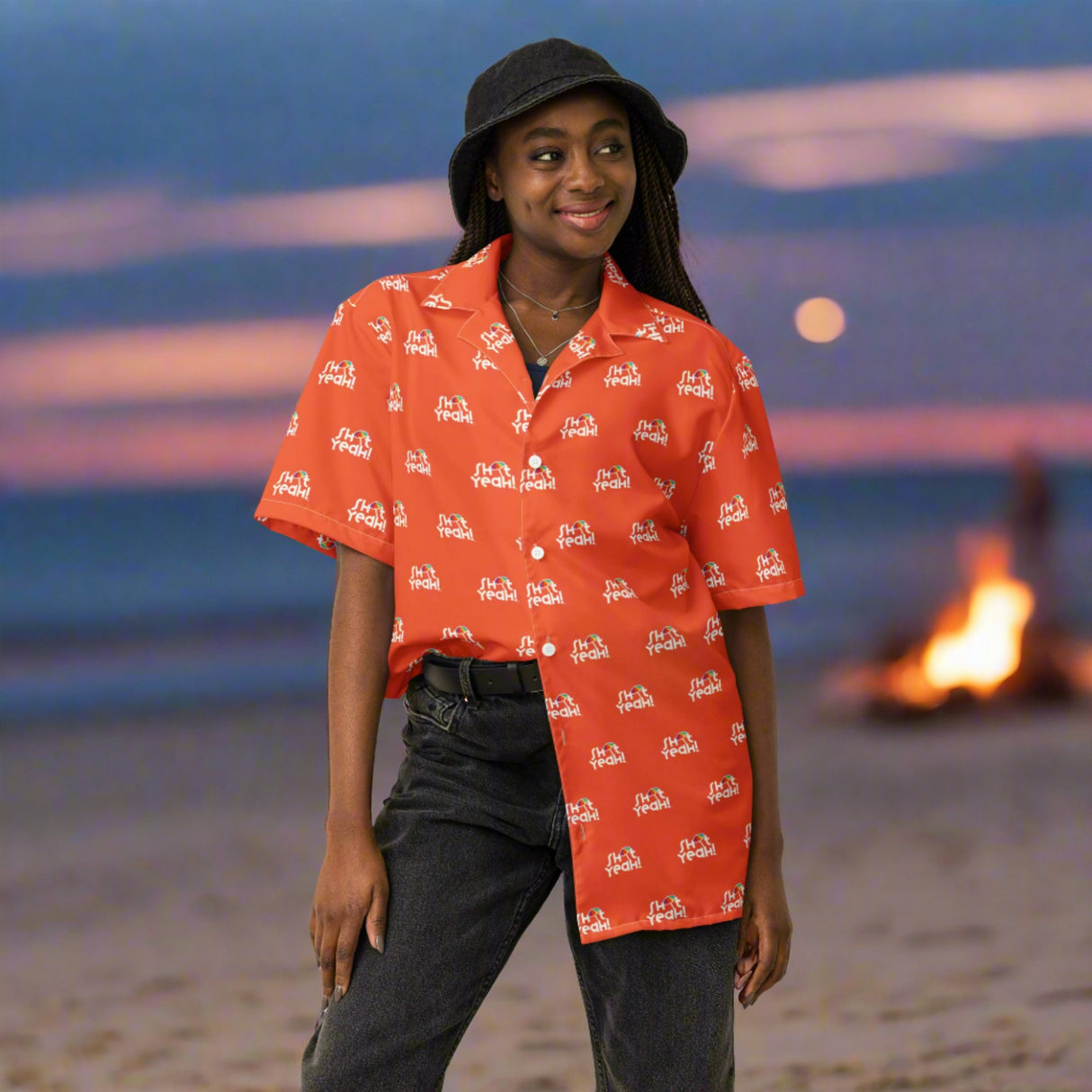 "SHIT YEAH!" Short Sleeve Button Up | Orange