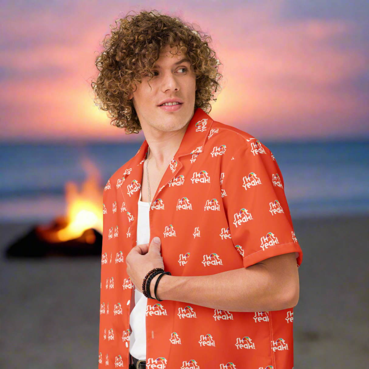 "SHIT YEAH!" Short Sleeve Button Up | Orange