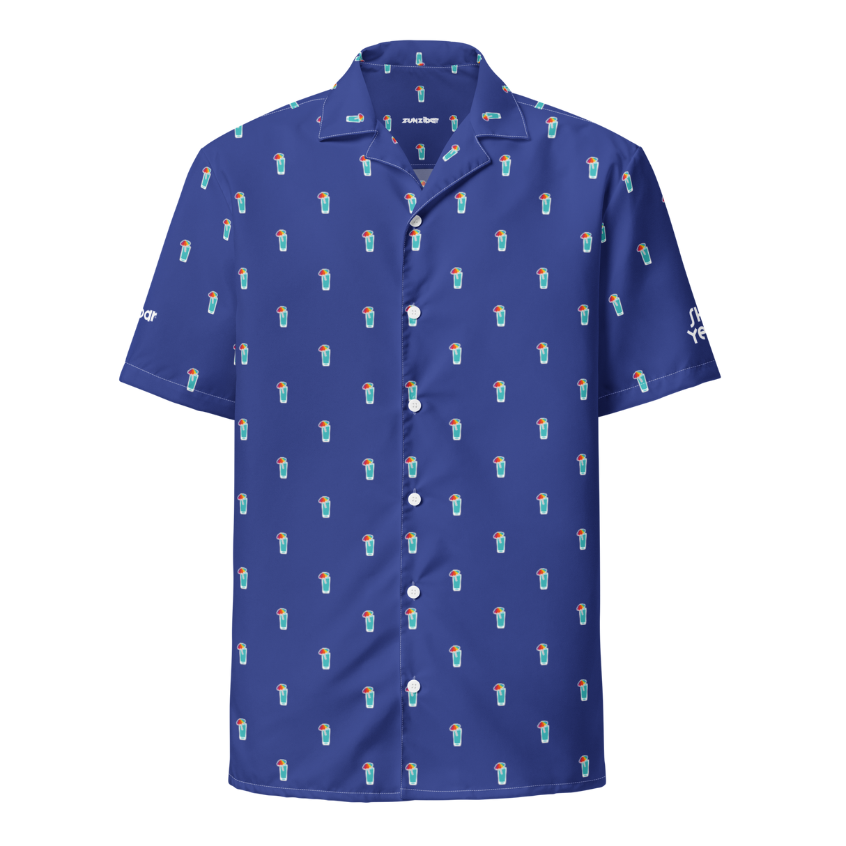 Cocktail Pattern Short Sleeve Button Up | Blue