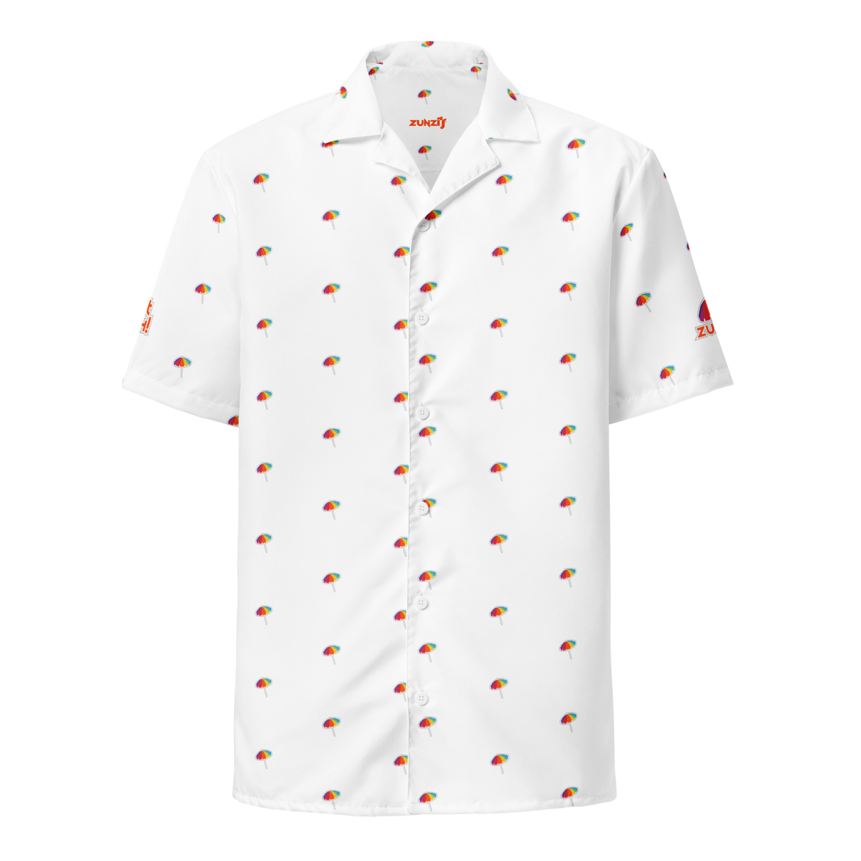 Umbrella Pattern Short Sleeve Button Up | White