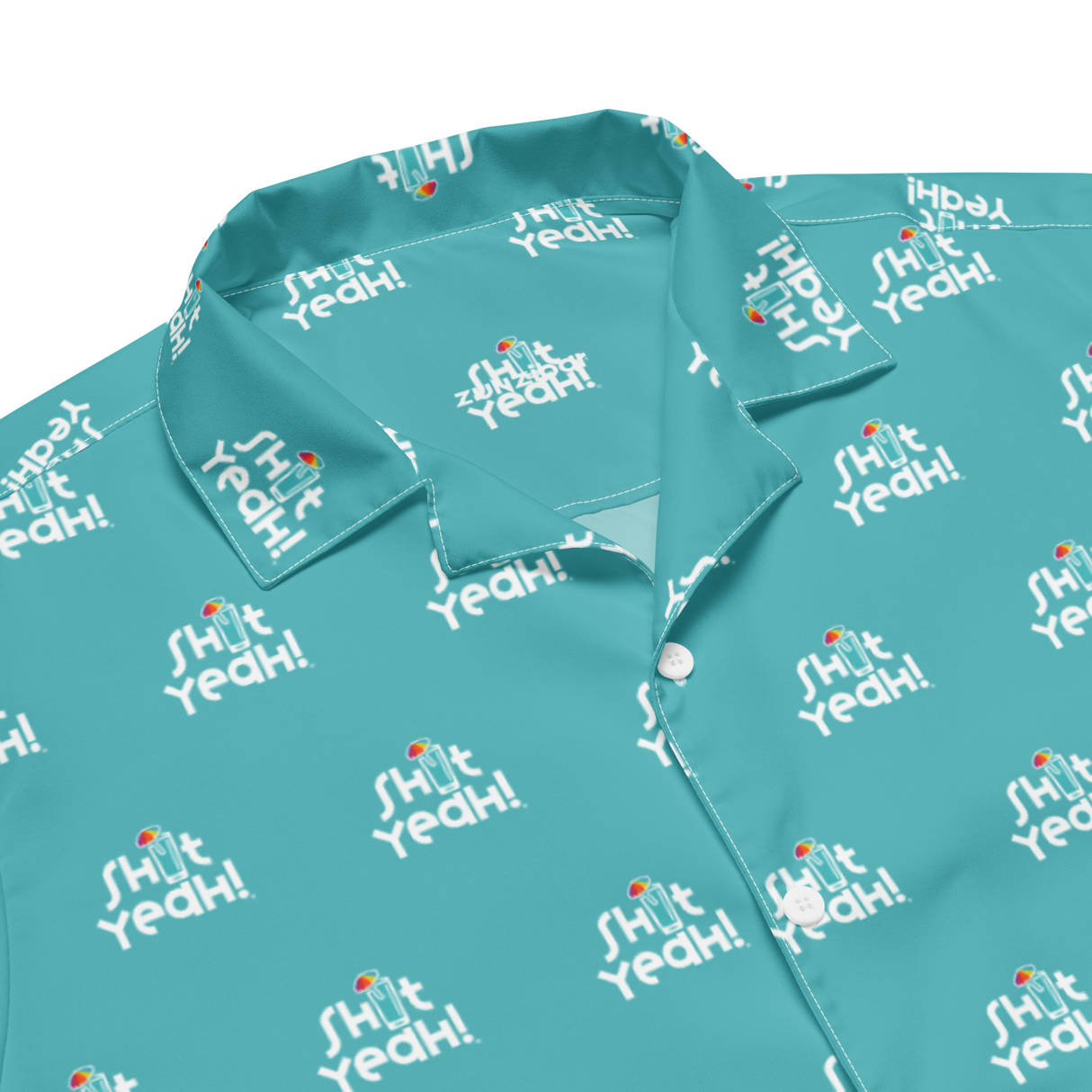 "SHIT YEAH!" Short Sleeve Button Up | Teal
