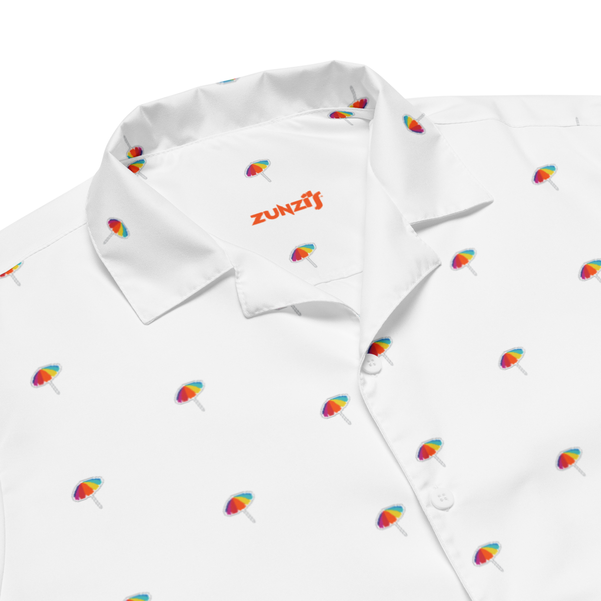 Umbrella Pattern Short Sleeve Button Up | White