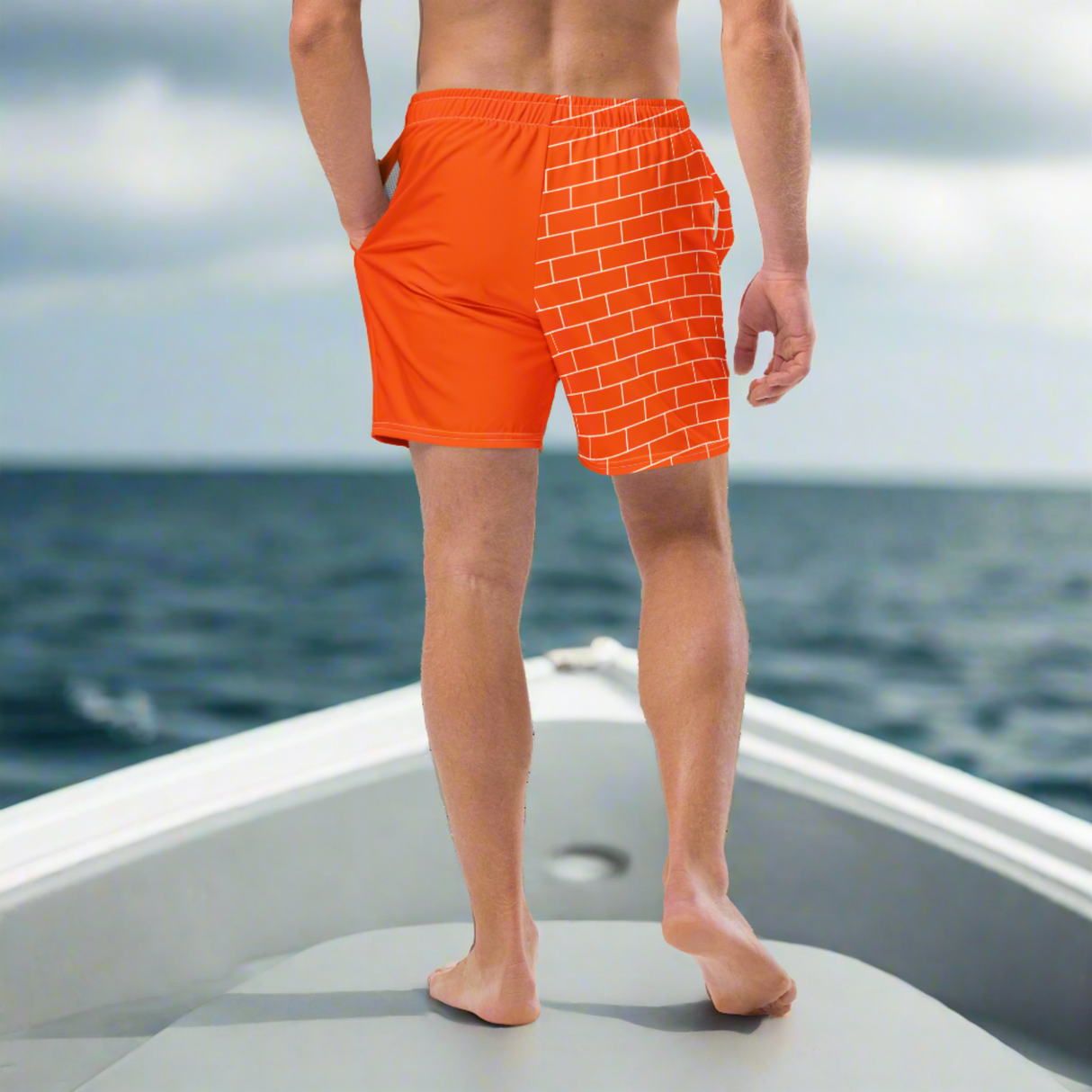 "SHIT YEAH!" Wavy Bricks Swim Trunks | Orange