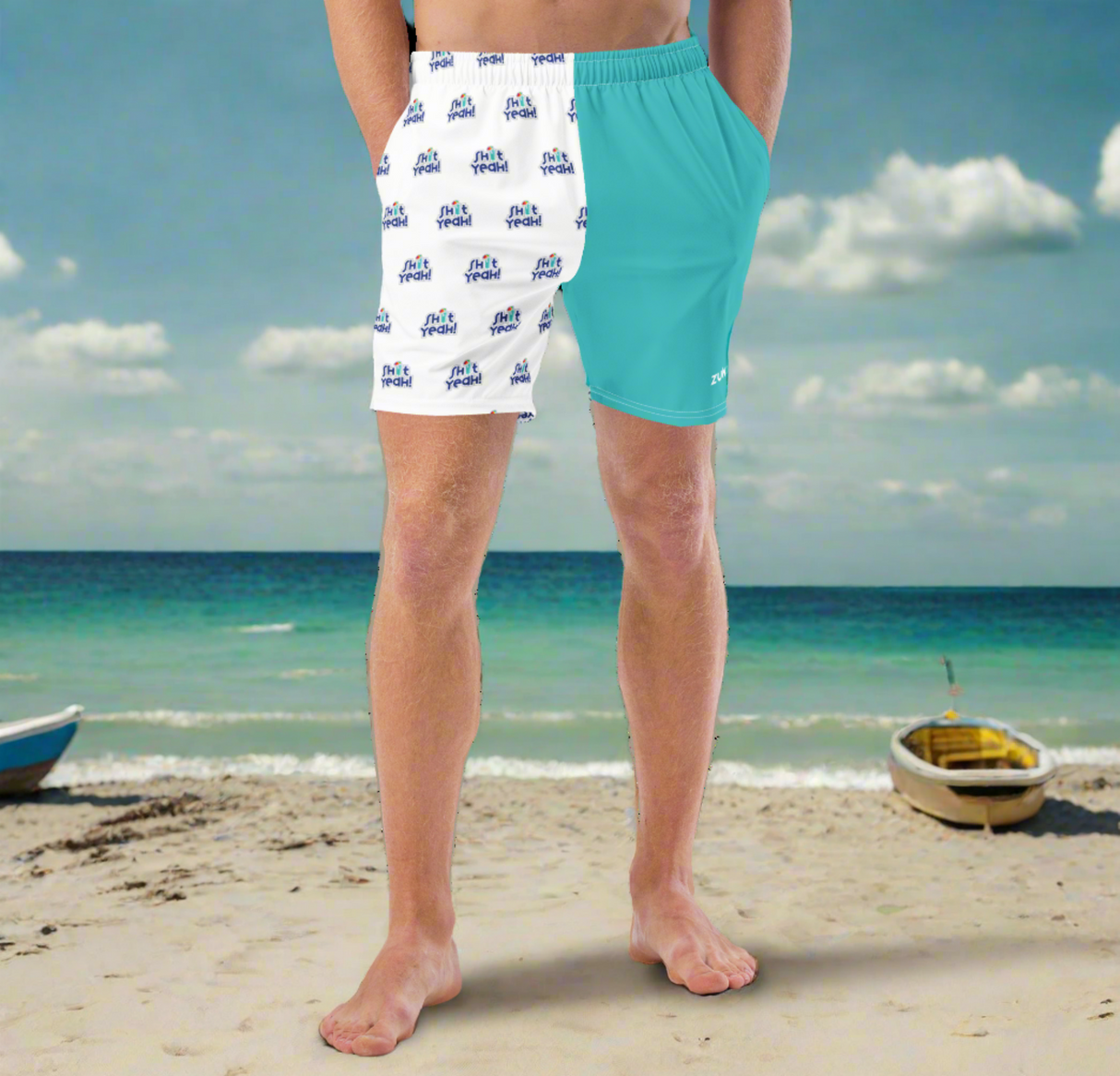 "SHIT YEAH!" Two-Tone Swim Trunks | Teal