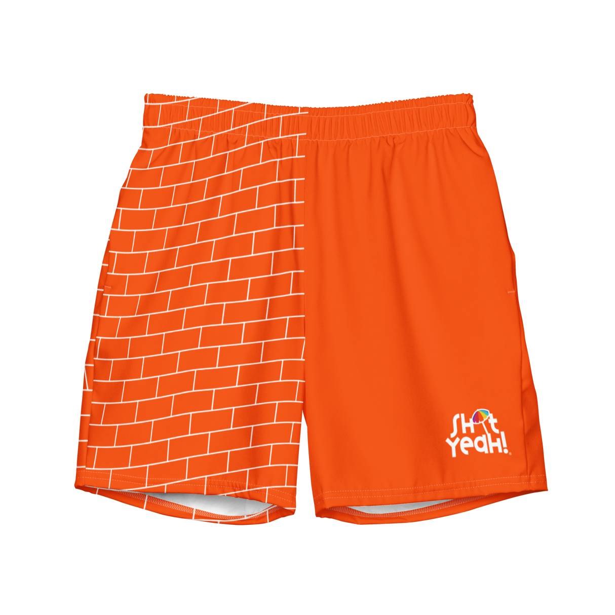 "SHIT YEAH!" Wavy Bricks Swim Trunks | Orange