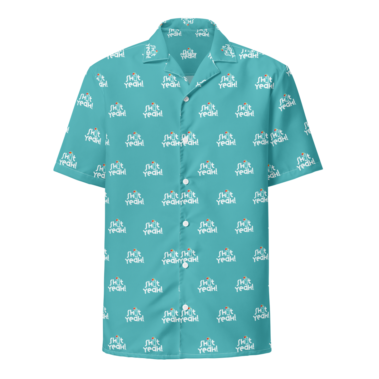 "SHIT YEAH!" Short Sleeve Button Up | Teal